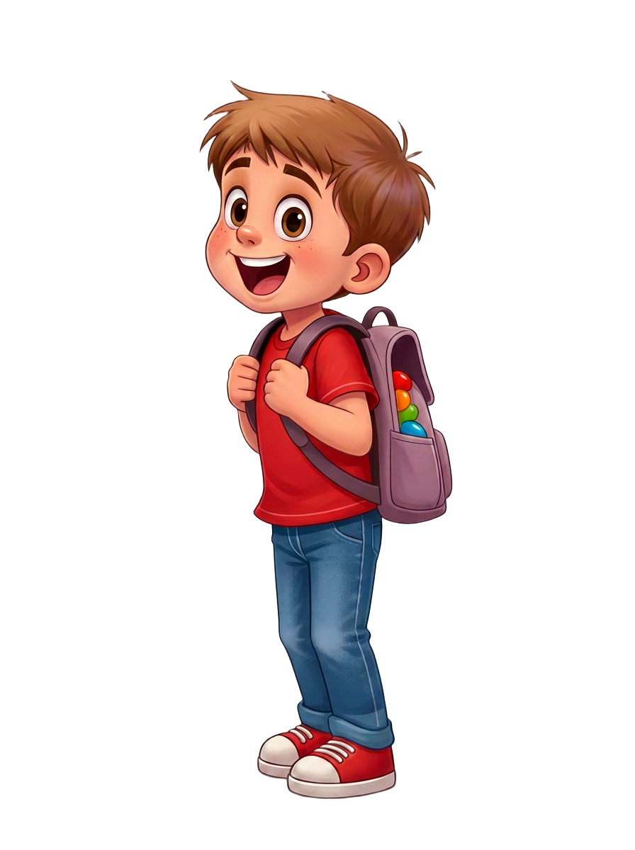 Mikey McAwesome with his jellybean-filled backpack