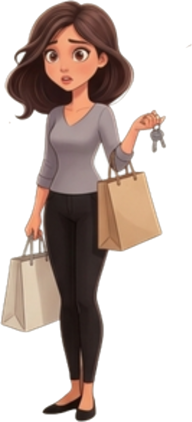 Lulu's mom carrying grocery bags and her keys