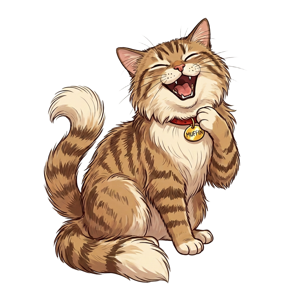 Muffin the tabby cat laughing