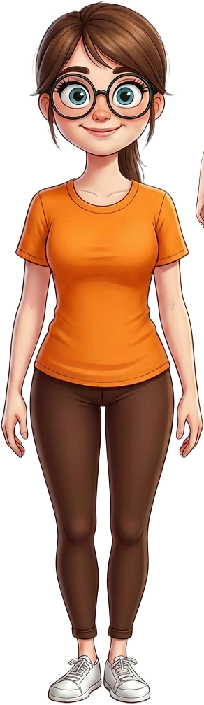 Ms. Smart the teacher with round glasses