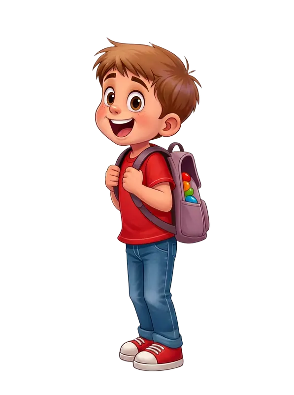 Mikey McAwesome with his jellybean-filled backpack