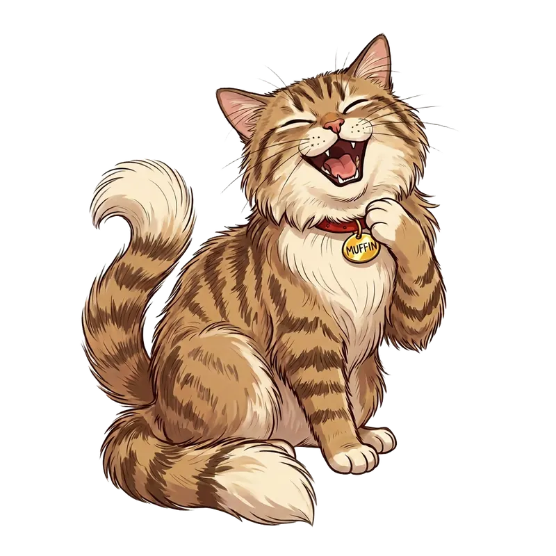 Muffin the tabby cat laughing